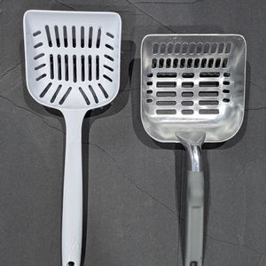 Cat litter scoopers, silver and white
